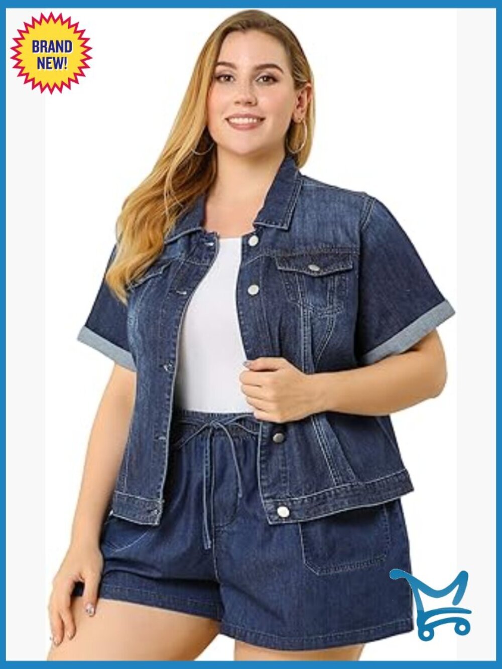 Plus Size Short Sleeve Denim Jacket Button Front Western Jean Jackets